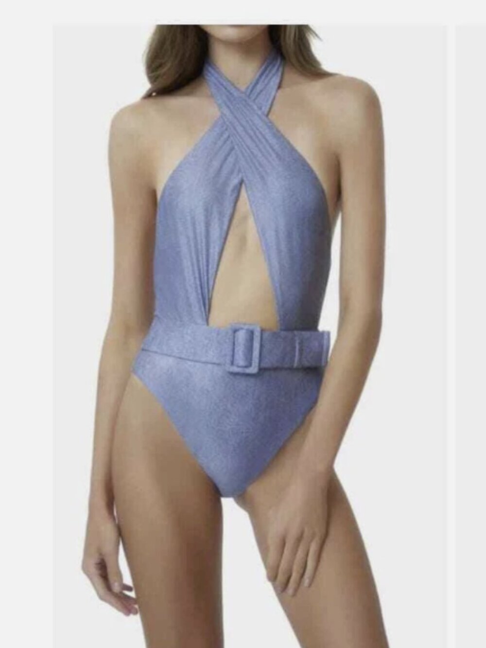 PQ Swim Belted Alex One Piece Swimsuit Denim Blue Medium NWT